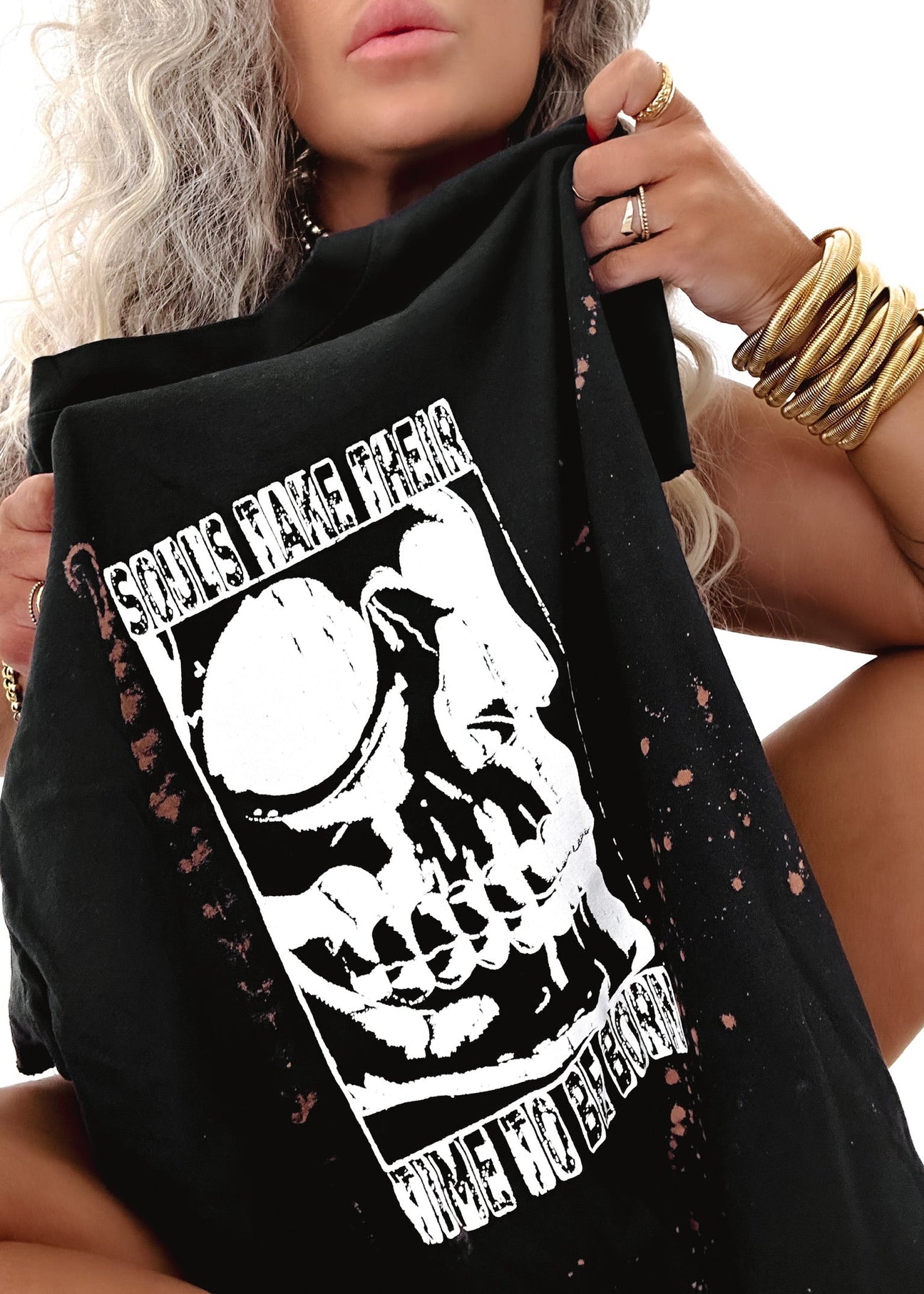 pebby forevee Side Slit Tee SOULS TAKE THEIR TIME TO BE BORN BLEACHED OUT SIDE SLIT TEE