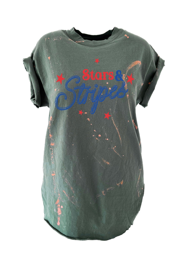 pebby forevee Side Slit Tee STARS & STRIPES BLEACHED OUT SIDE SLIT TEE