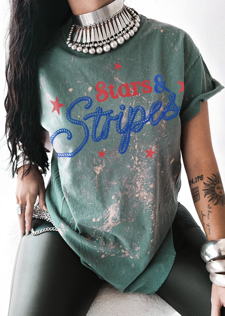 pebby forevee Side Slit Tee STARS & STRIPES BLEACHED OUT SIDE SLIT TEE