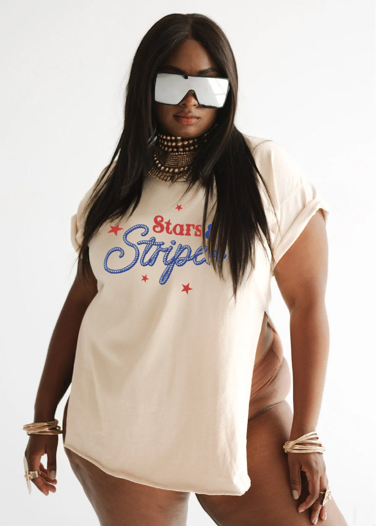 pebby forevee Side Slit Tee STARS & STRIPES SIDE SLIT TEE