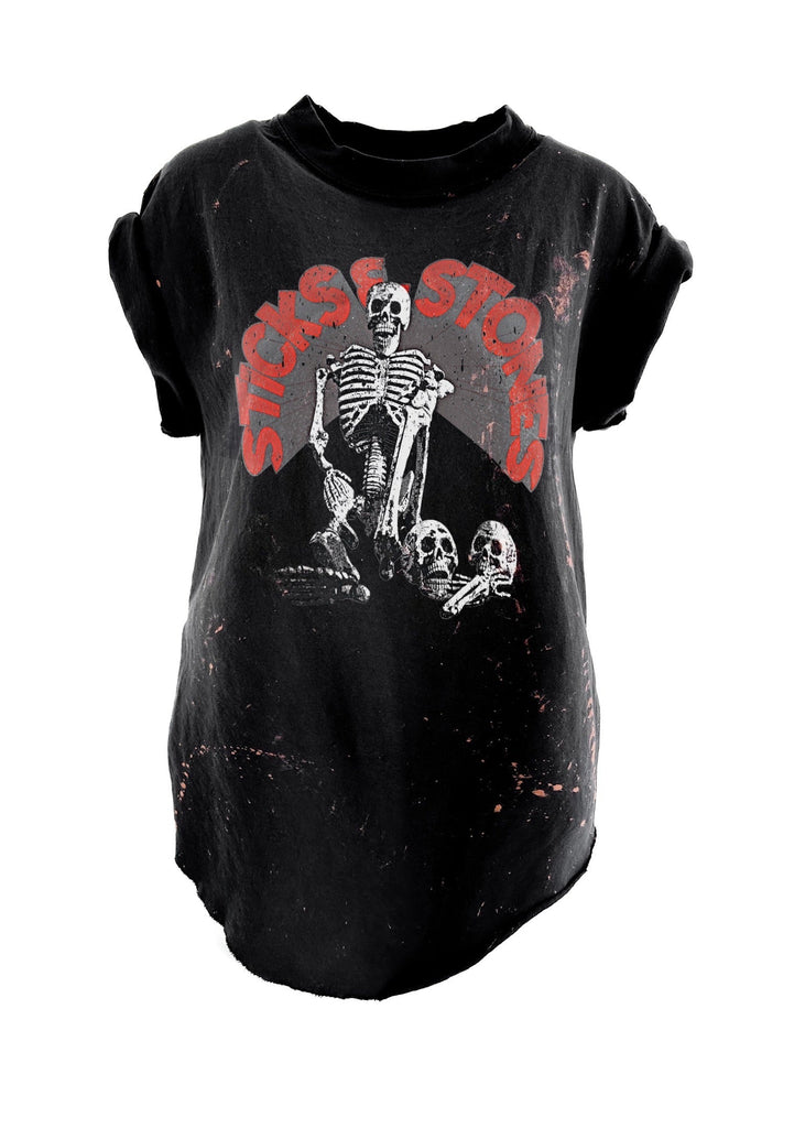 pebby forevee Side Slit Tee STICKS & STONES BLEACHED OUT SIDE SLIT TEE