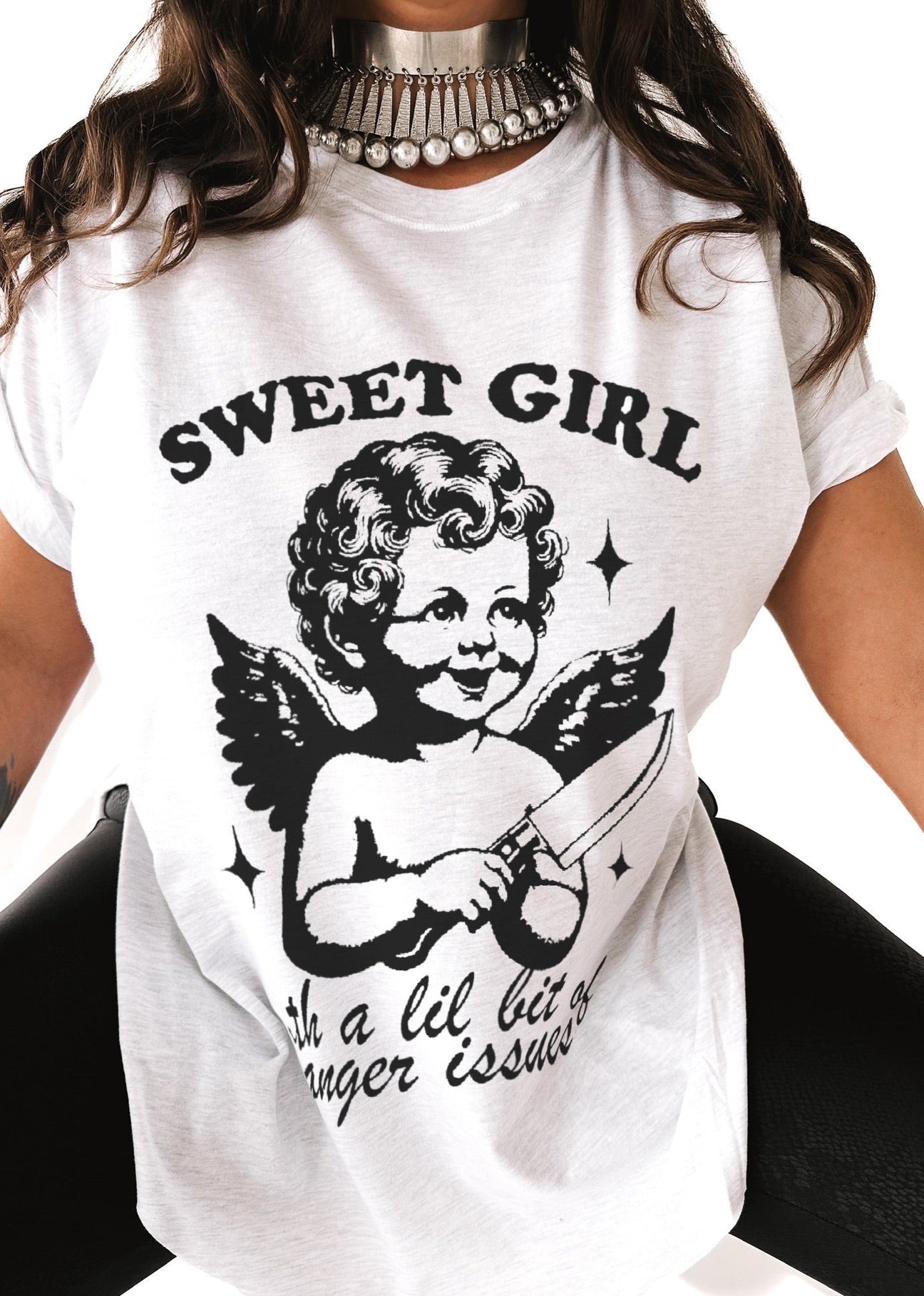 pebby forevee Side Slit Tee SWEET GIRL WITH ANGER ISSUES SIDE SLIT TEE
