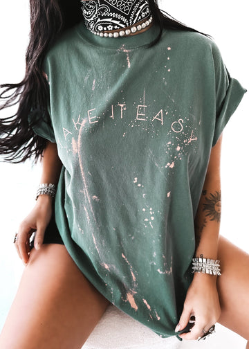 pebby forevee Side Slit Tee TAKE IT EASY (SCRIPT) BLEACHED OUT SIDE SLIT TEE