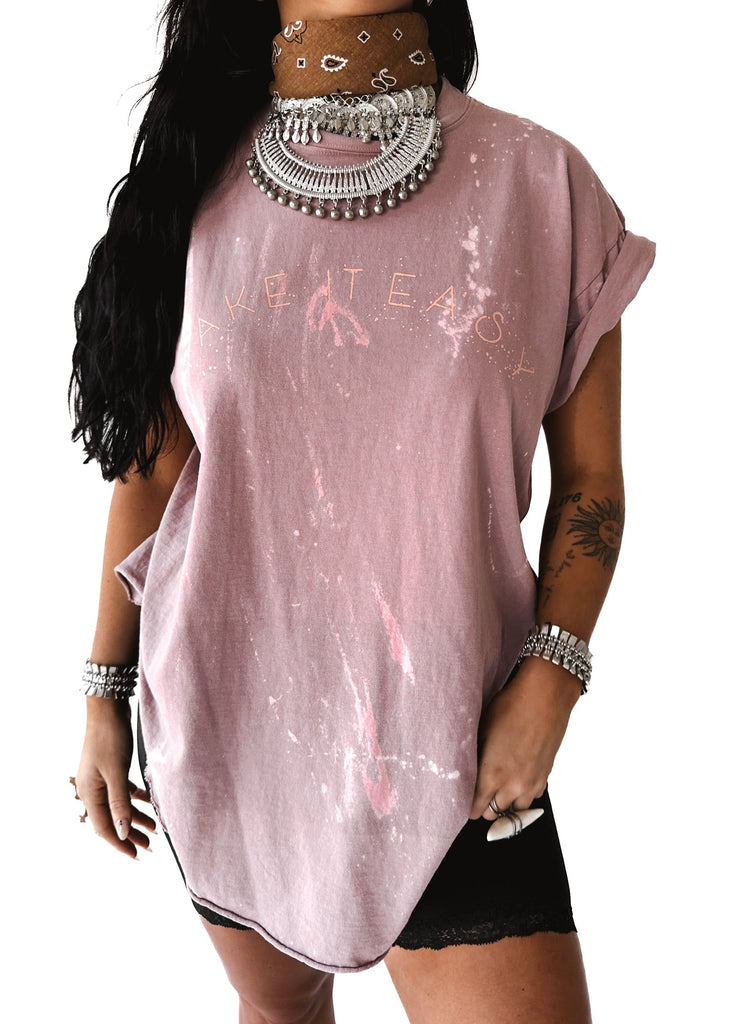 pebby forevee Side Slit Tee TAKE IT EASY (SCRIPT) BLEACHED OUT SIDE SLIT TEE