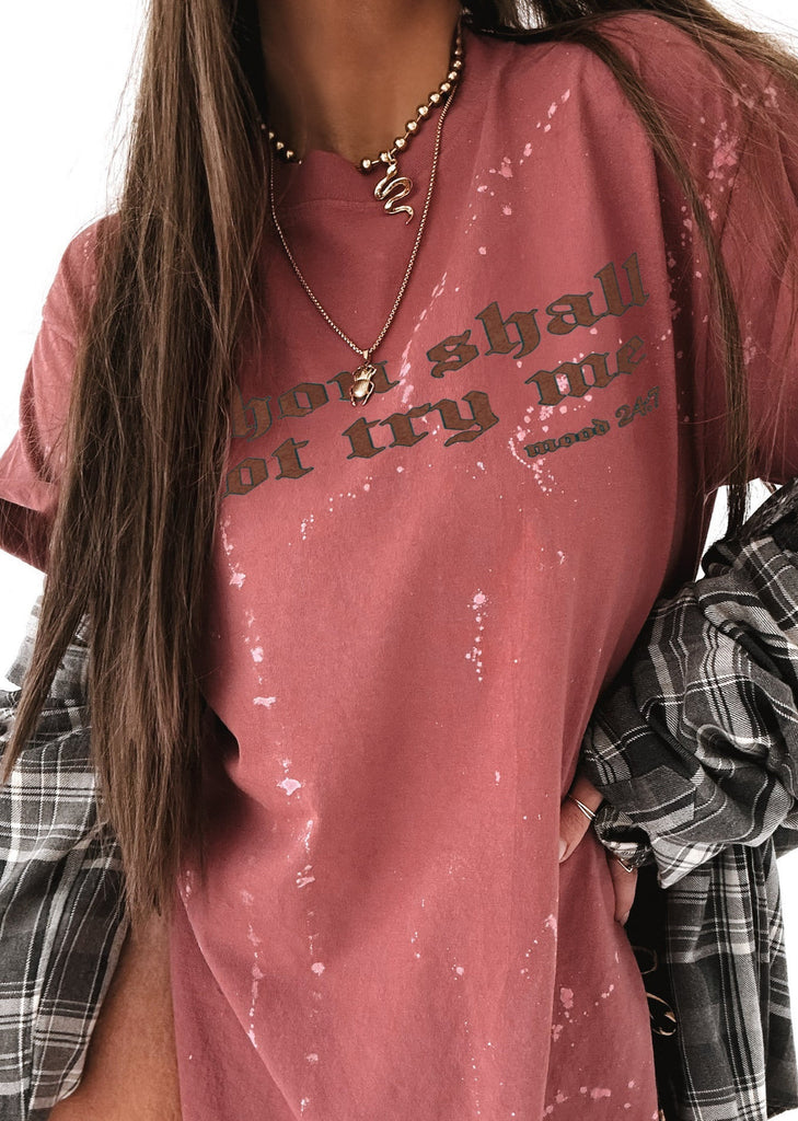 pebby forevee Side Slit Tee THOU SHALL NOT TRY ME BLEACHED OUT SIDE SLIT TEE