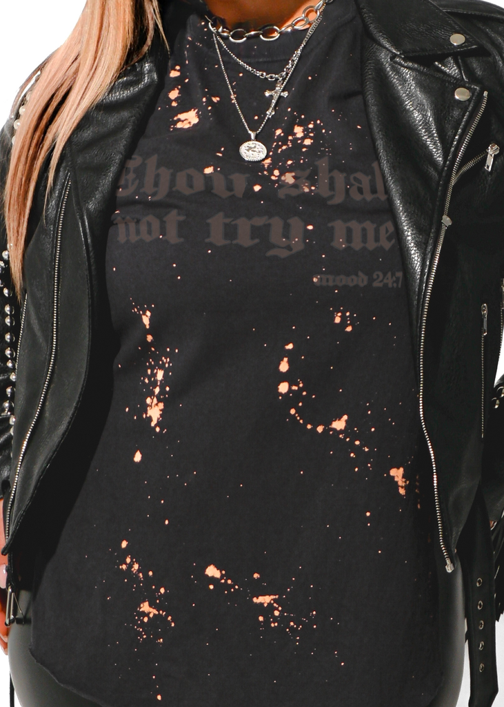 pebby forevee Side Slit Tee THOU SHALL NOT TRY ME BLEACHED OUT SIDE SLIT TEE