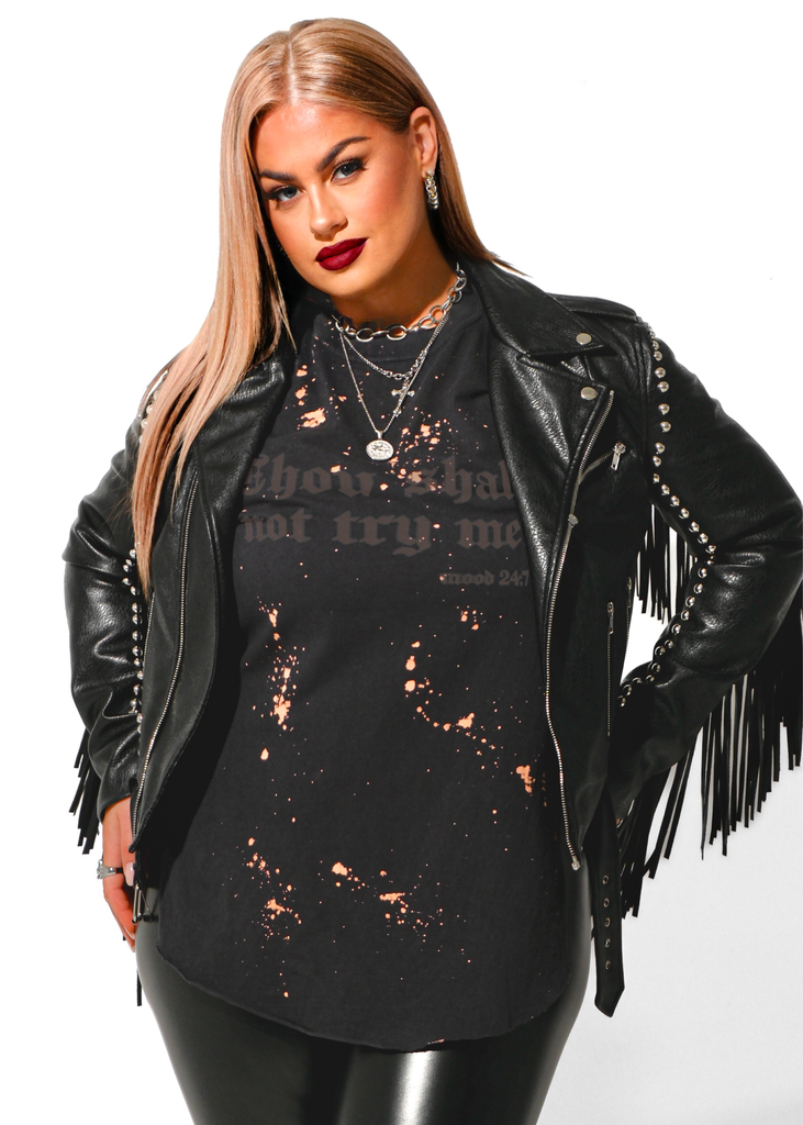 pebby forevee Side Slit Tee THOU SHALL NOT TRY ME BLEACHED OUT SIDE SLIT TEE