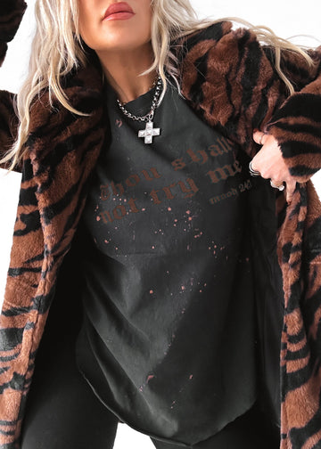 pebby forevee Side Slit Tee THOU SHALL NOT TRY ME BLEACHED OUT SIDE SLIT TEE