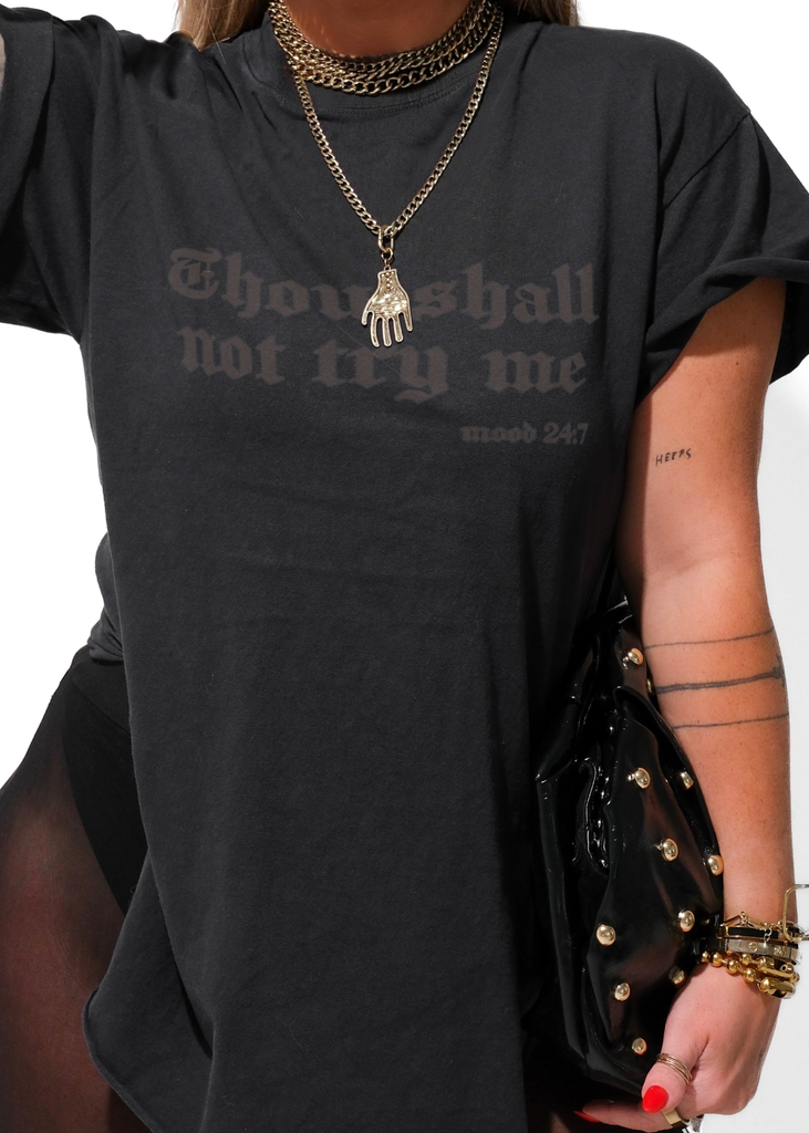 pebby forevee Side Slit Tee THOU SHALL NOT TRY ME SIDE SLIT TEE