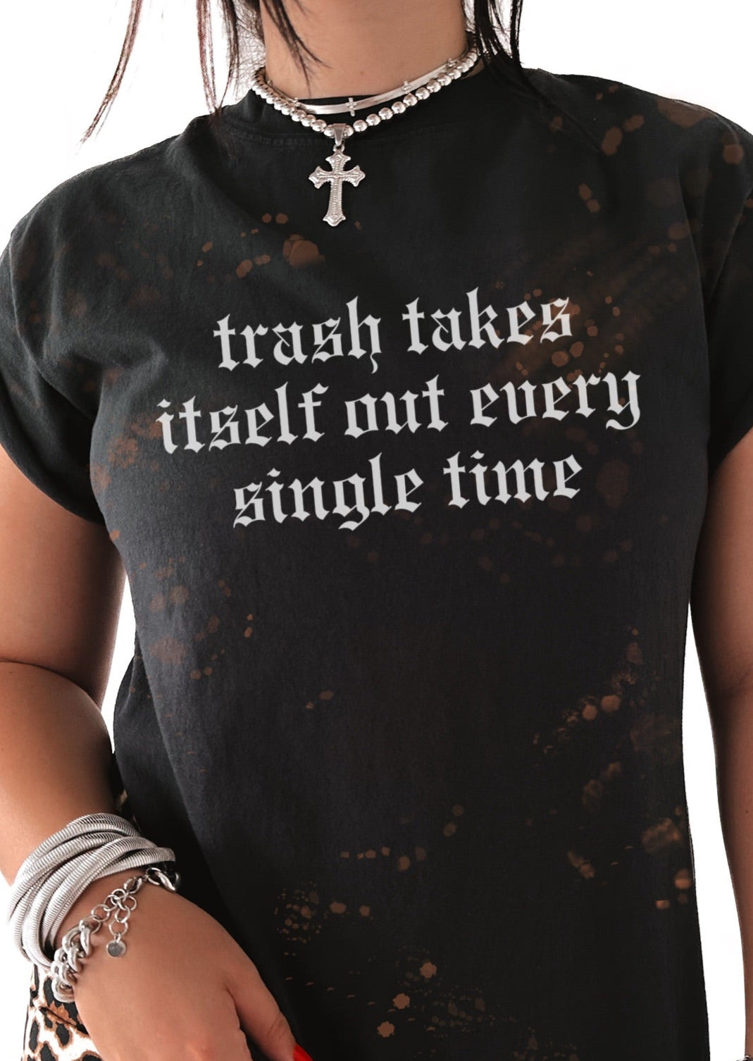 pebby forevee Side Slit Tee TRASH TAKES ITSELF OUT BLEACHED SIDE SLIT TEE