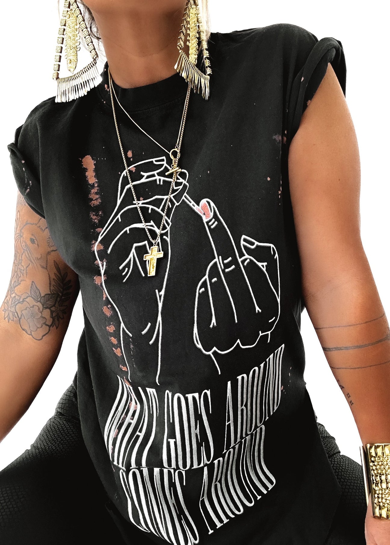 pebby forevee Side Slit Tee WHAT GOES AROUND COMES AROUND BLEACHED OUT SIDE SLIT TEE