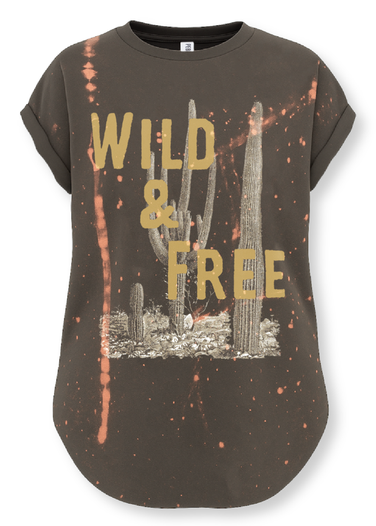 pebby forevee Side Slit Tee WILD AND FREE CACTUS BLEACHED OUT SIDE SLIT TEE