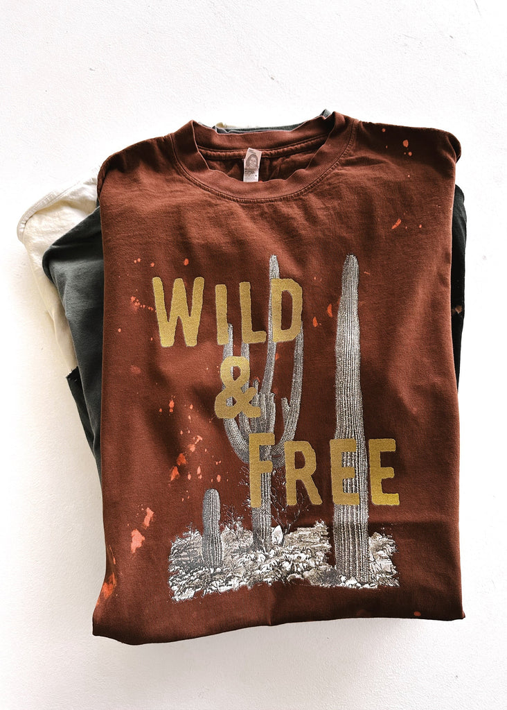 pebby forevee Side Slit Tee WILD AND FREE CACTUS BLEACHED OUT SIDE SLIT TEE