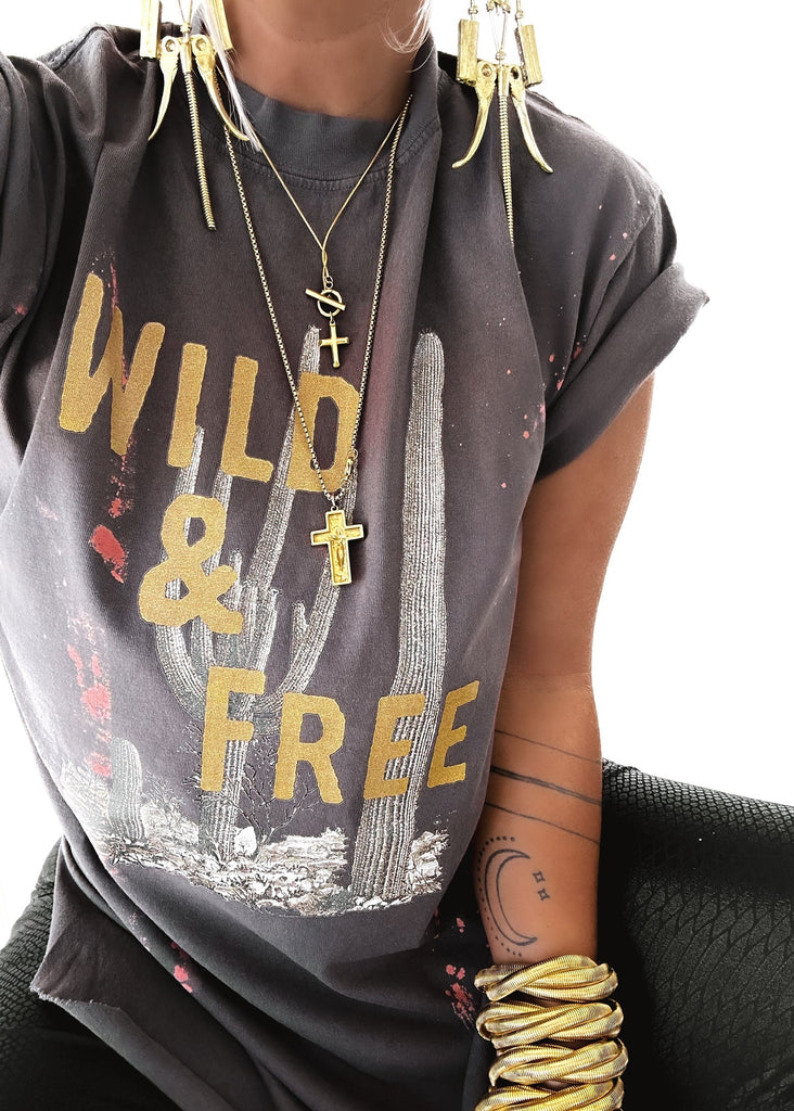 pebby forevee Side Slit Tee WILD AND FREE CACTUS BLEACHED OUT SIDE SLIT TEE