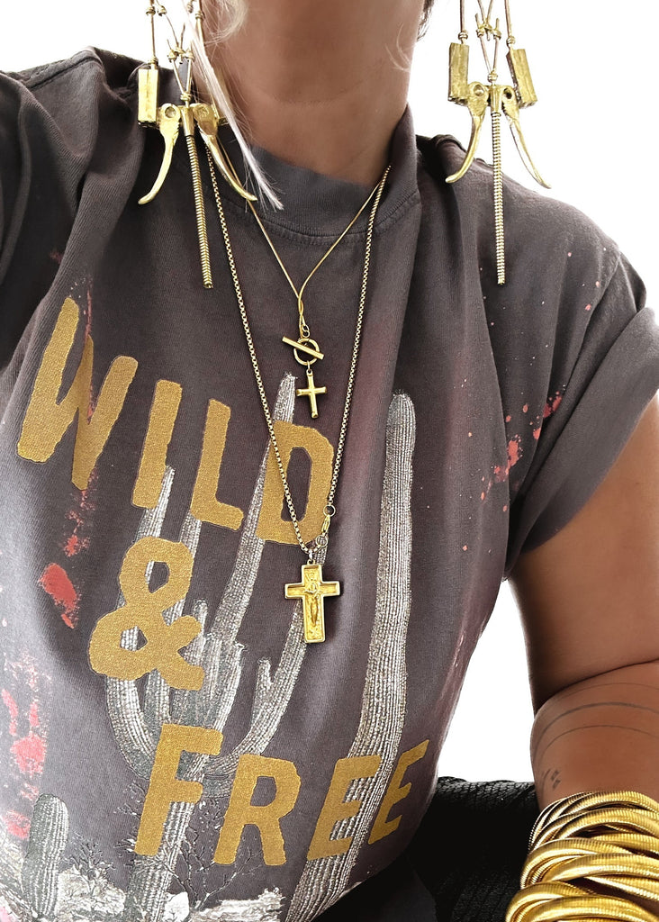 pebby forevee Side Slit Tee WILD AND FREE CACTUS BLEACHED OUT SIDE SLIT TEE