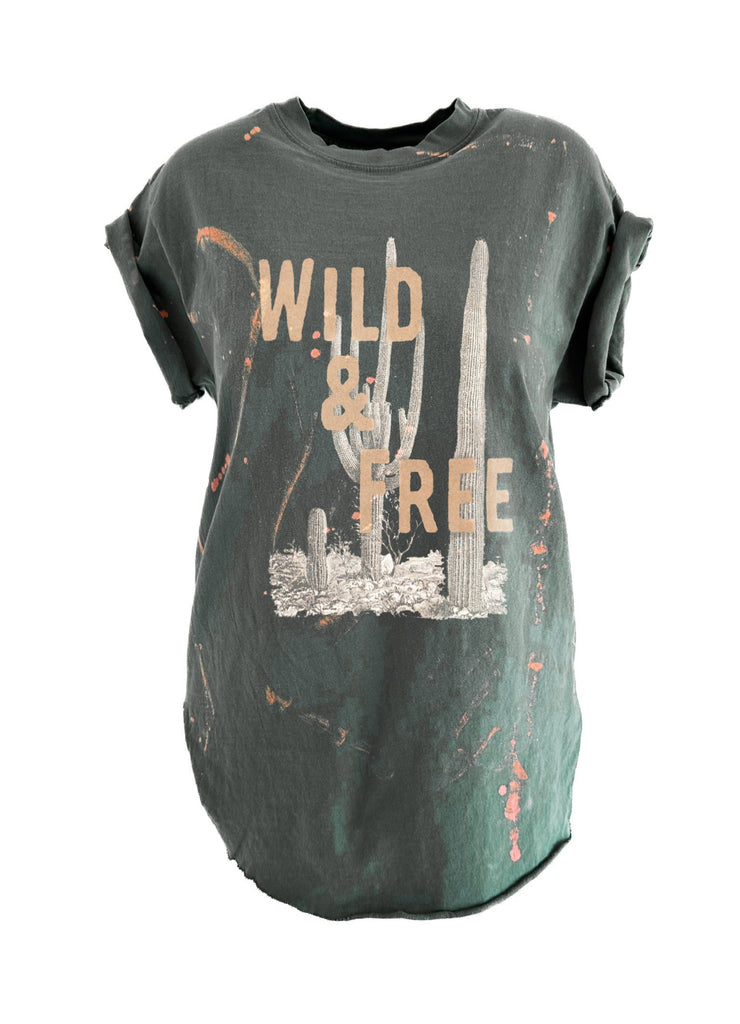 pebby forevee Side Slit Tee WILD AND FREE CACTUS BLEACHED OUT SIDE SLIT TEE