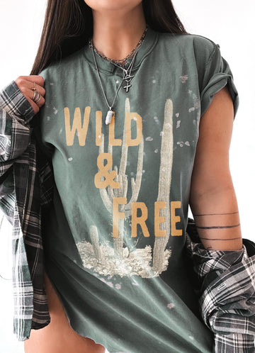 pebby forevee Side Slit Tee WILD AND FREE CACTUS BLEACHED OUT SIDE SLIT TEE