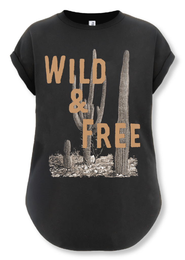pebby forevee Side Slit Tee WILD AND FREE CACTUS SIDE SLIT TEE