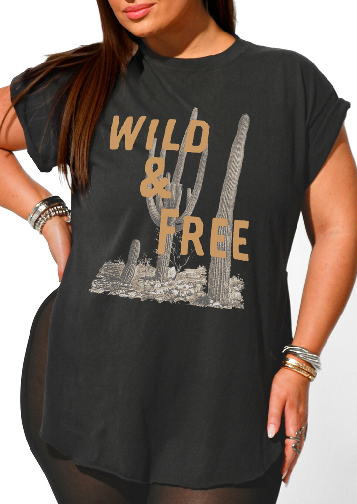 pebby forevee Side Slit Tee WILD AND FREE CACTUS SIDE SLIT TEE