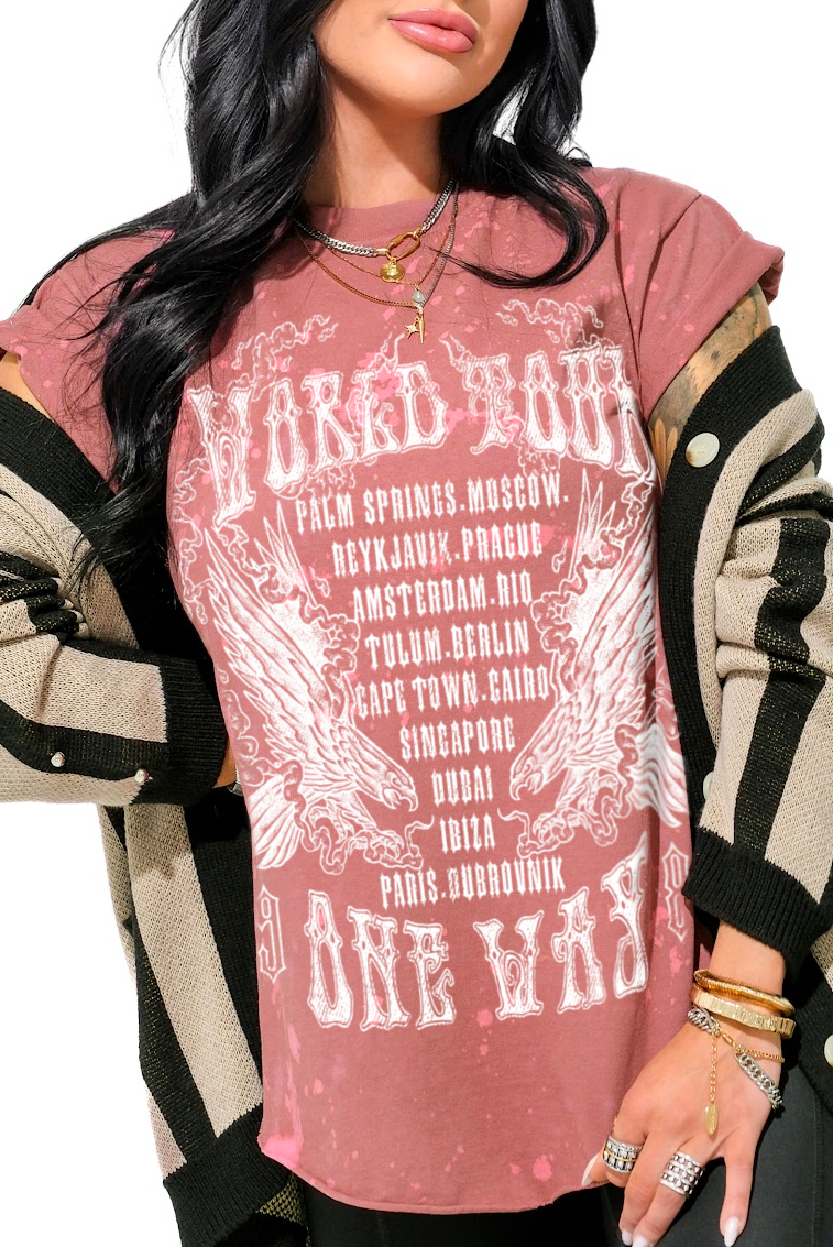 WORLD TOUR BLEACHED OUT SIDE SLIT TEE – Pebby Forevee