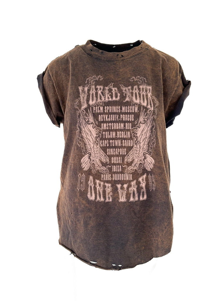 pebby forevee Side Slit Tee WORLD TOUR DESTRUCTED SIDE SLIT TEE
