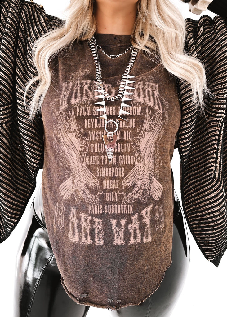 pebby forevee Side Slit Tee WORLD TOUR DESTRUCTED SIDE SLIT TEE