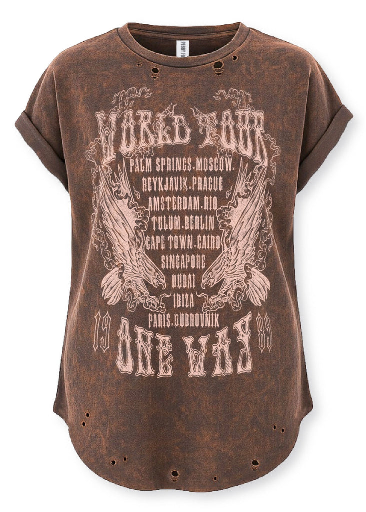 pebby forevee Side Slit Tee WORLD TOUR DESTRUCTED SIDE SLIT TEE