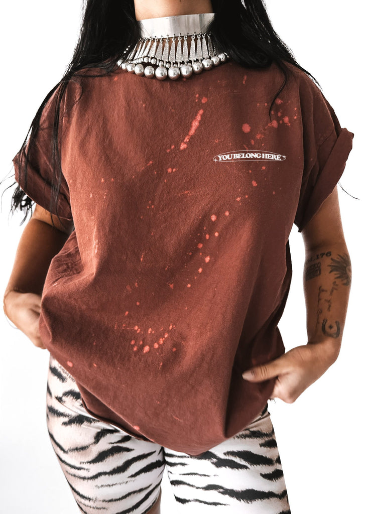 pebby forevee Side Slit Tee YOU BELONG HERE BLEACHED OUT SIDE SLIT TEE