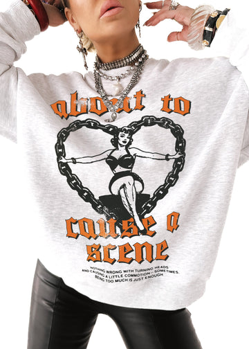 pebby forevee Sweatshirt ABOUT TO CAUSE A SCENE OVERSIZED GRAPHIC SWEATSHIRT