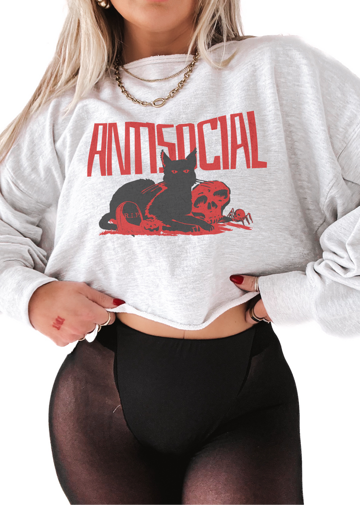 pebby forevee Sweatshirt CROPPED ANTISOCIAL (CAT) GRAPHIC SWEATSHIRT