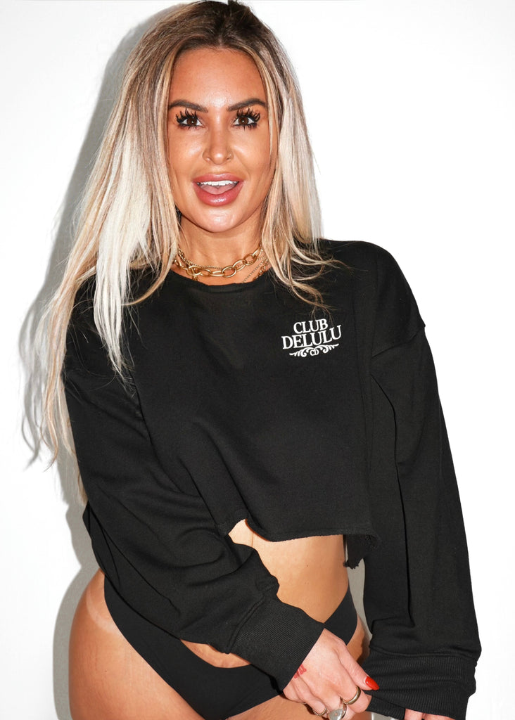 pebby forevee Sweatshirt CROPPED CLUB DELULU (WHITE) GRAPHIC SWEATSHIRT