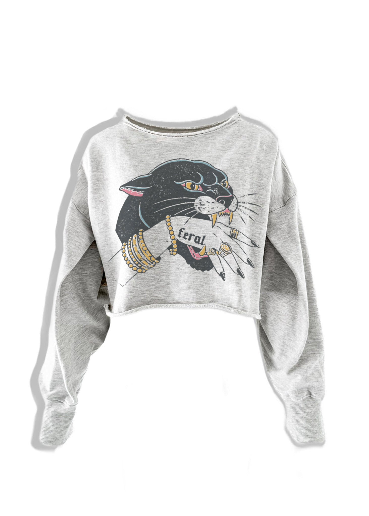 FINAL SALE: CROPPED FERAL GRAPHIC SWEATSHIRT – Pebby Forevee