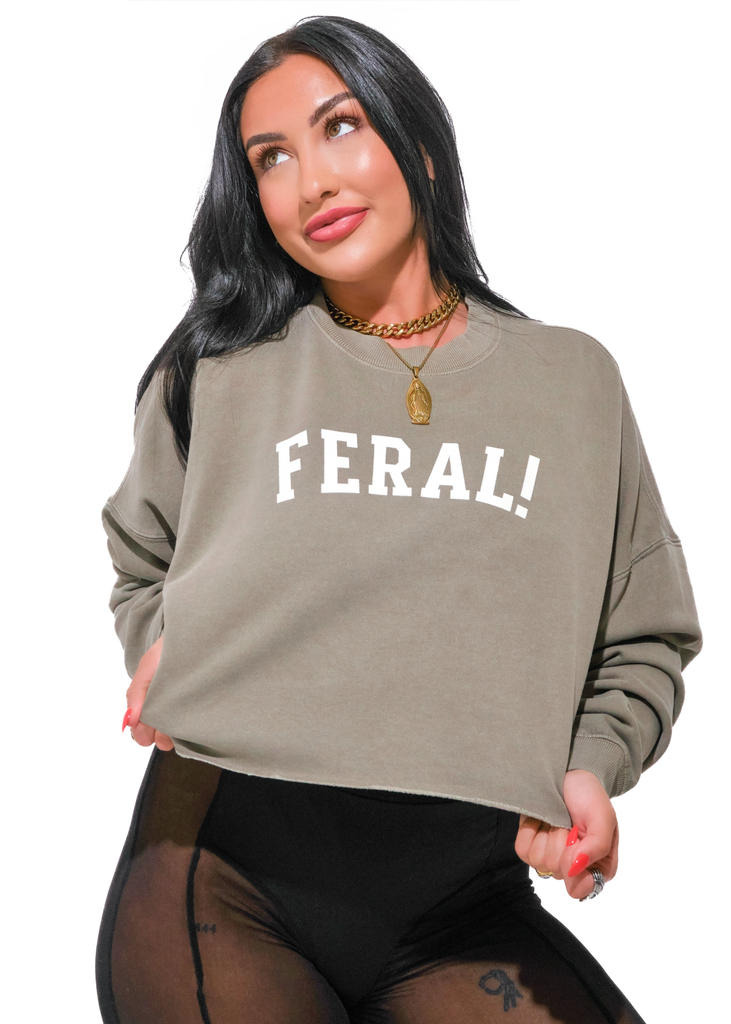 CROPPED FERAL! (SCRIPT) OVERSIZED GRAPHIC SWEATSHIRT – Pebby Forevee
