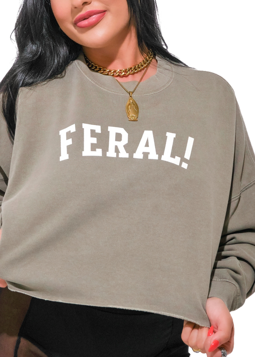 CROPPED FERAL! (SCRIPT) OVERSIZED GRAPHIC SWEATSHIRT – Pebby Forevee