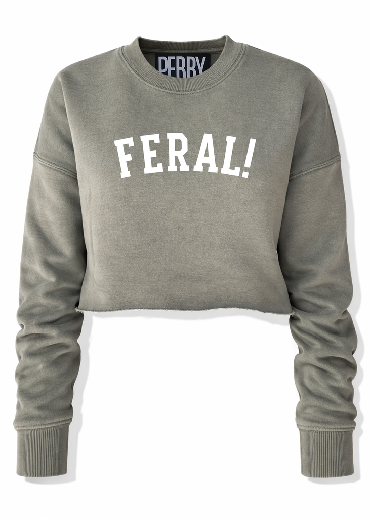 CROPPED FERAL! (SCRIPT) OVERSIZED GRAPHIC SWEATSHIRT – Pebby Forevee