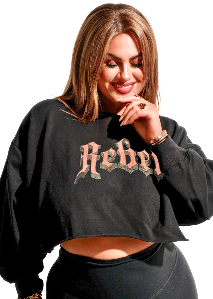 pebby forevee Sweatshirt CROPPED GOTHIC REBEL GRAPHIC SWEATSHIRT
