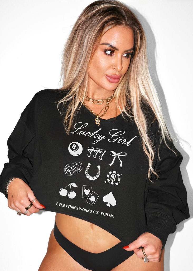 pebby forevee Sweatshirt CROPPED LUCKY GIRL GRAPHIC SWEATSHIRT