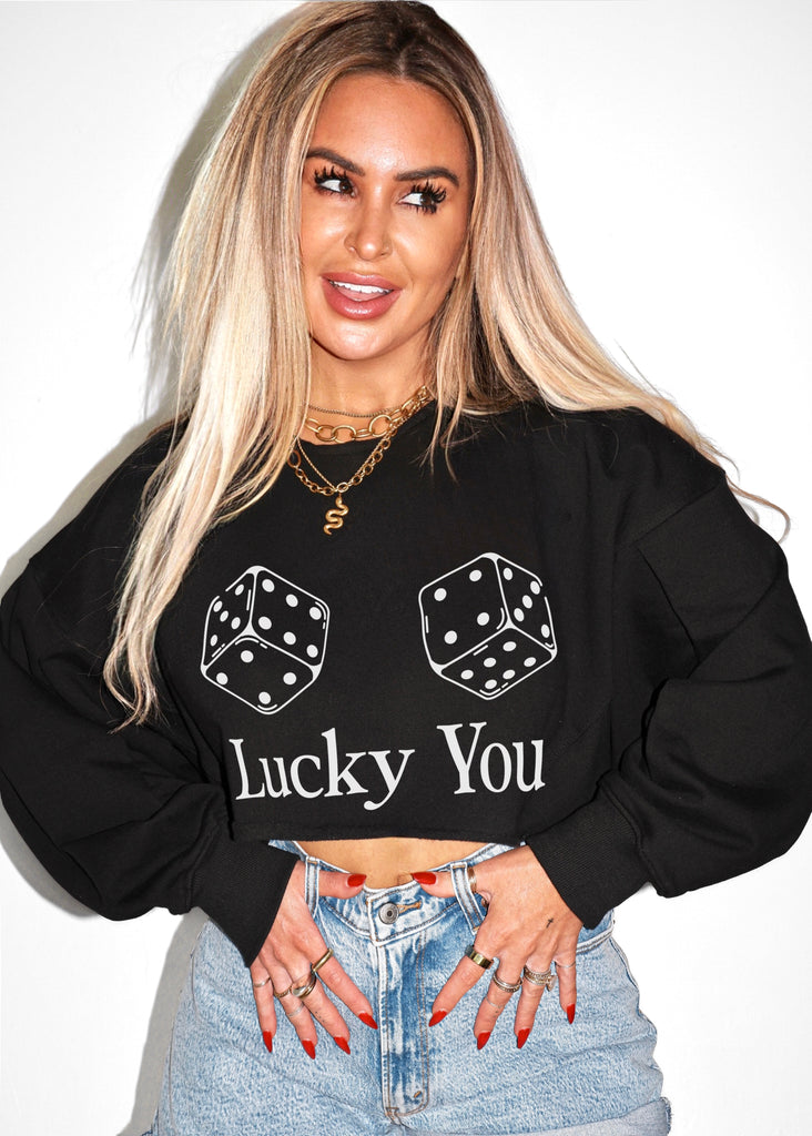 pebby forevee Sweatshirt CROPPED LUCKY YOU GRAPHIC SWEATSHIRT
