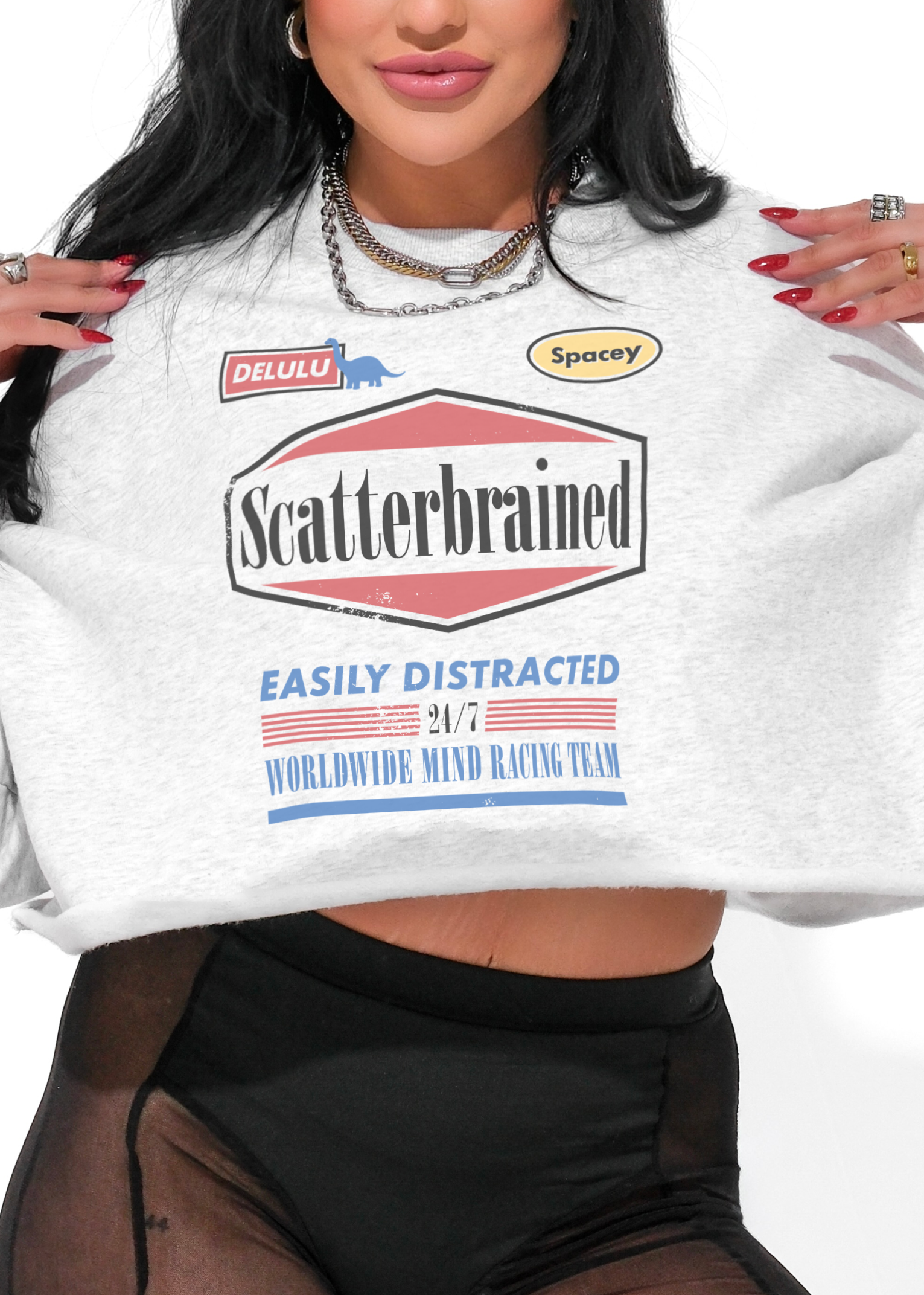 DEPS STRONG MIND トレーナー CROPPED SCATTERBRAINED OVERSIZED GRAPHIC SWEATSHIRT – Pebby Forevee