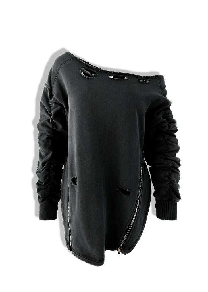 pebby forevee Sweatshirt DESTRUCTED SIDE SLIT SWEATSHIRT