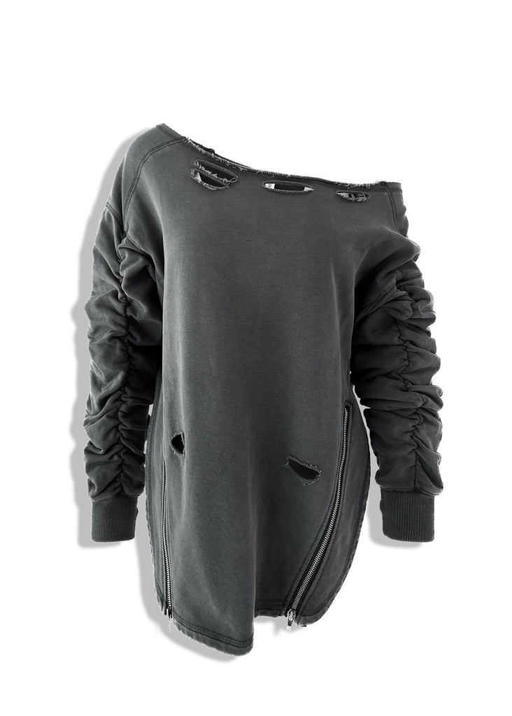 pebby forevee Sweatshirt DESTRUCTED SIDE SLIT SWEATSHIRT