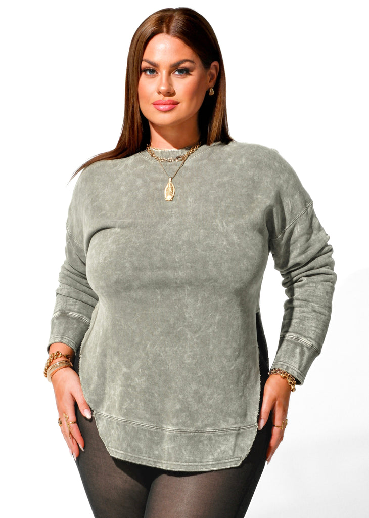 pebby forevee Sweatshirt FEEL GOOD SIDE SLIT SWEATSHIRT