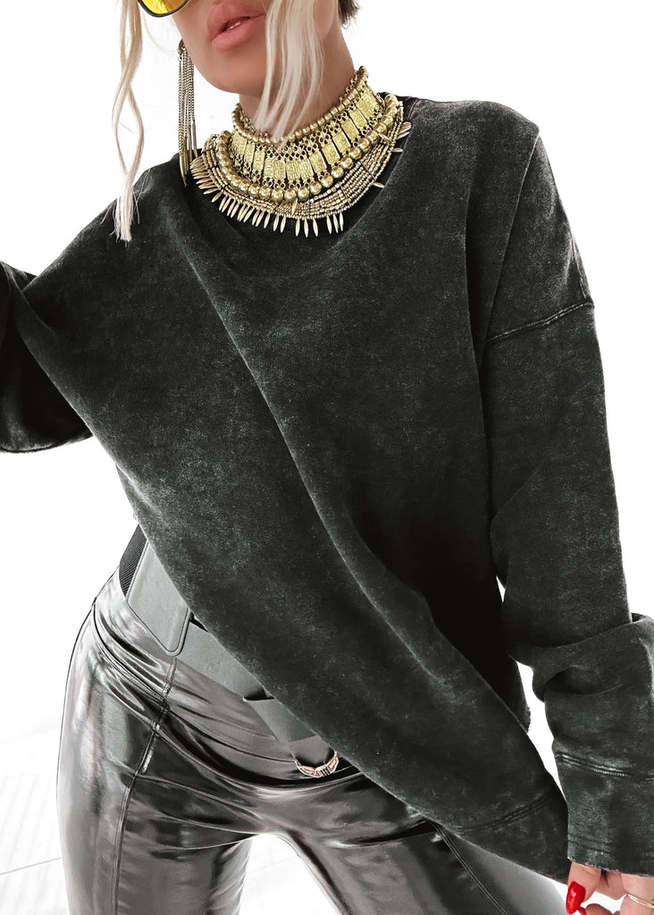 pebby forevee Sweatshirt FEEL GOOD SIDE SLIT SWEATSHIRT