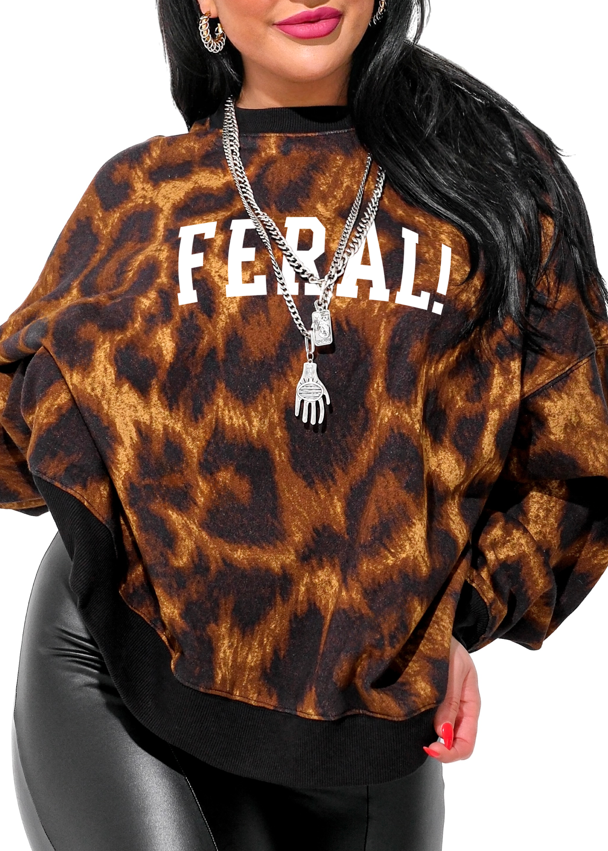 FERAL! (SCRIPT) OVERSIZED GRAPHIC SWEATSHIRT – Pebby Forevee