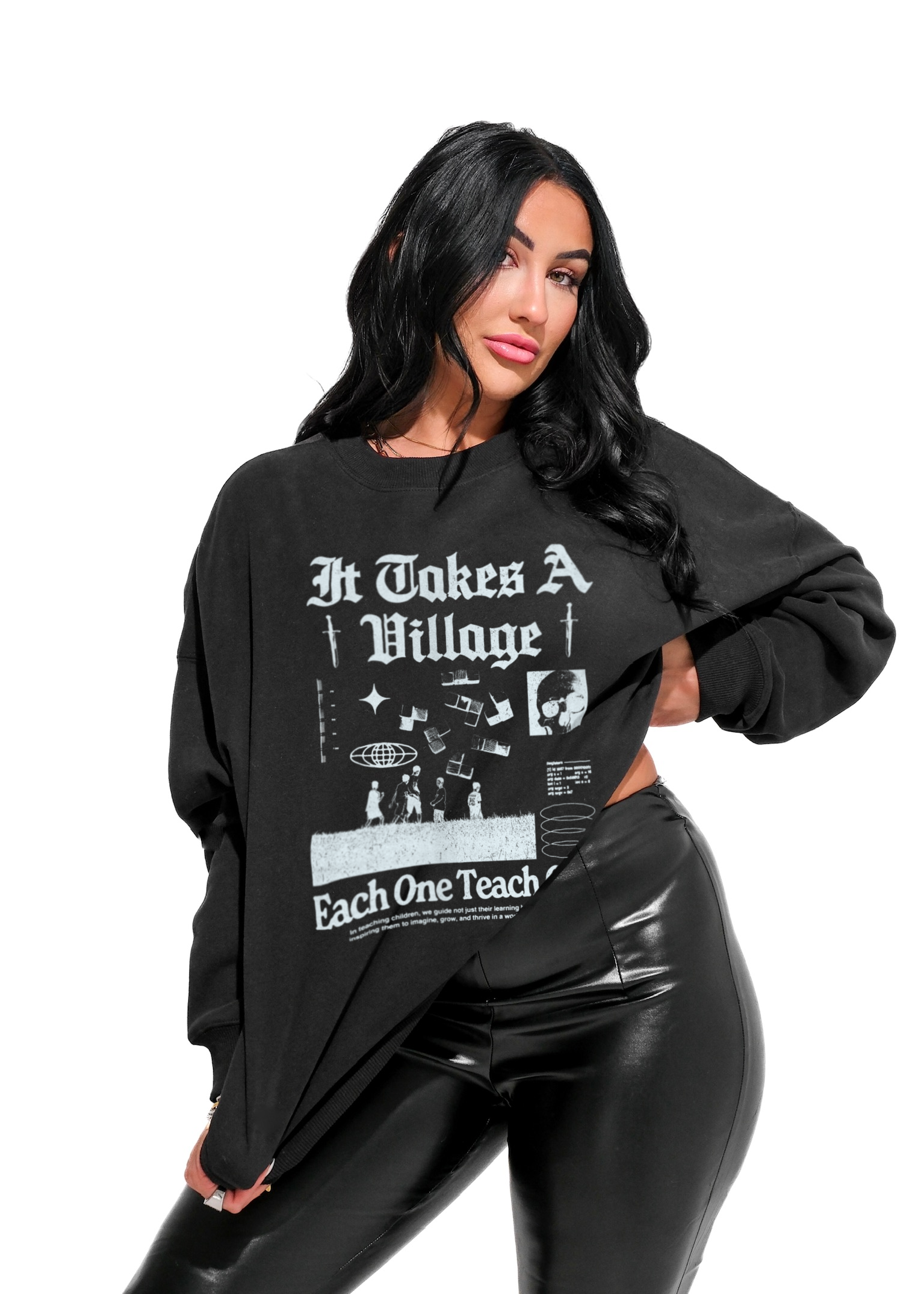 IT TAKES A VILLAGE OVERSIZED GRAPHIC SWEATSHIRT – Pebby Forevee