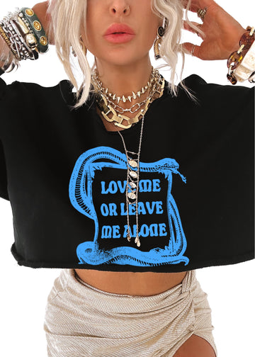 pebby forevee Sweatshirt LOVE ME OR LEAVE ME ALONE CROPPED GRAPHIC SWEATSHIRT