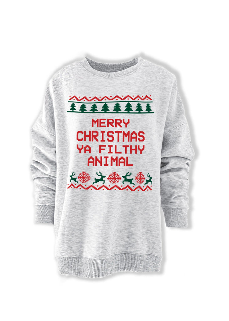 pebby forevee Sweatshirt MERRY CHRISTMAS YA FILTHY ANIMAL OVERSIZED GRAPHIC SWEATSHIRT