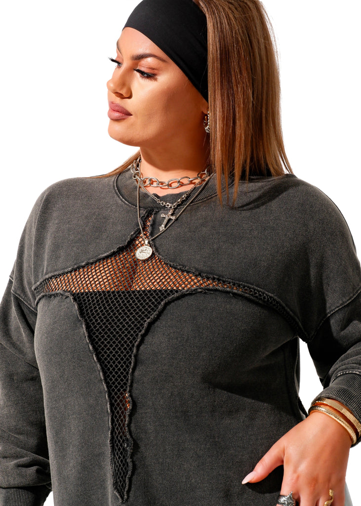 pebby forevee Sweatshirt MESH FEEL GOOD SIDE SLIT SWEATSHIRT
