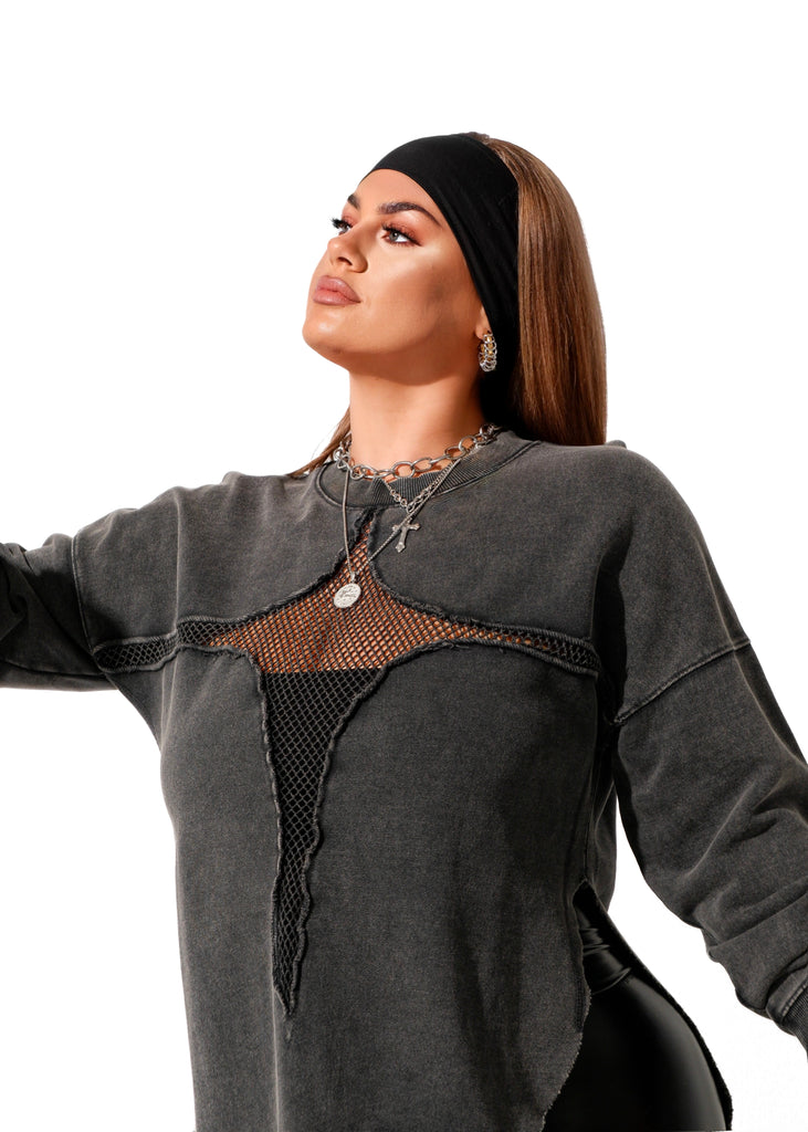 pebby forevee Sweatshirt MESH FEEL GOOD SIDE SLIT SWEATSHIRT