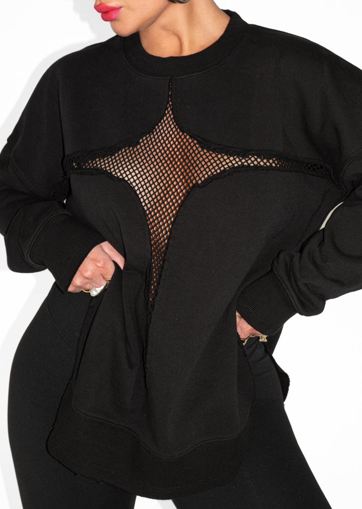 pebby forevee Sweatshirt MESH FEEL GOOD SIDE SLIT SWEATSHIRT